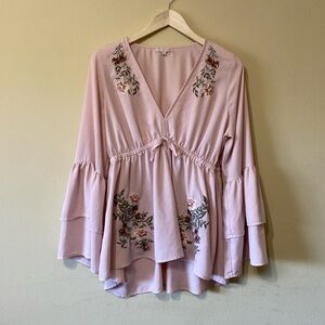 GB Embroidered Bell Sleeve Blouse